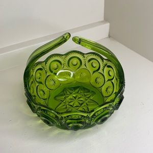 L.E.Smith moon star green split handle candy dish vintage